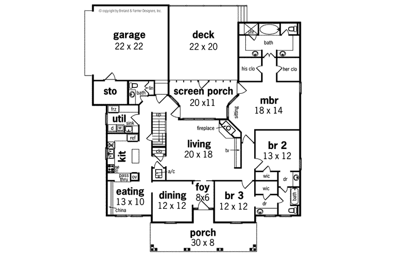 Dream House Plan - Floor Plan - Main Floor for Country House Plan #45-146 - 3 bed, 2.5 bath