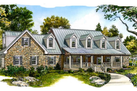 Exterior - Front Elevation for Country House Plan #140-135 - 3 bed, 3.5 bath