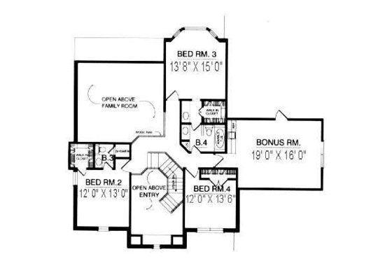Floor Plan - Upper Floor for European House Plan #40-239 - 4 bed, 3.5 bath