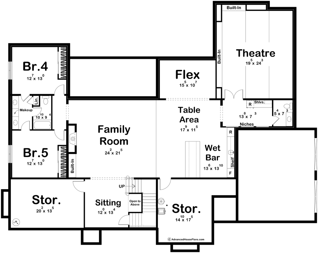Floor Plan - Lower Floor for Cottage House Plan #455-774 - 3 bed, 2.5 bath