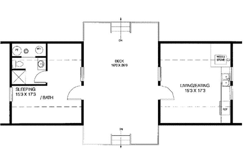 House Design - Floor Plan - Main Floor for Contemporary House Plan #60-105 - 1 bed, 1 bath
