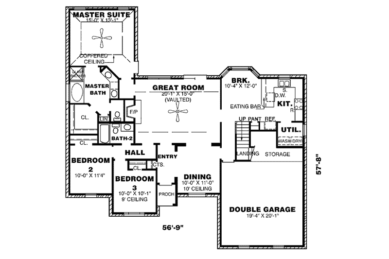 Dream House Plan - Floor Plan - Main Floor for Traditional House Plan #34-123 - 3 bed, 2 bath