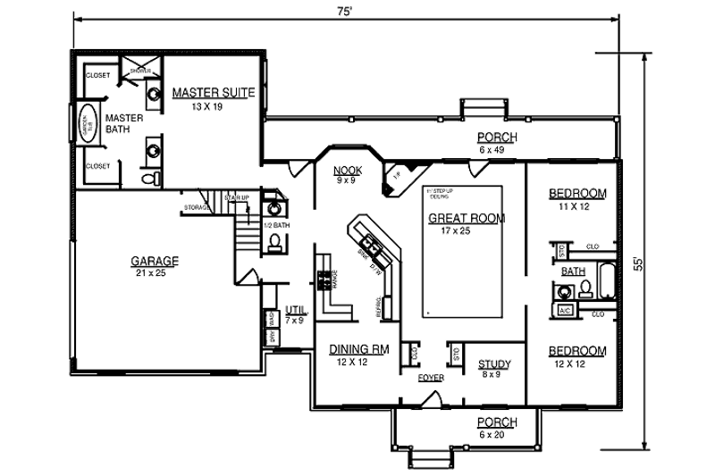 Home Plan - Floor Plan - Main Floor for Country House Plan #14-236 - 3 bed, 2.5 bath