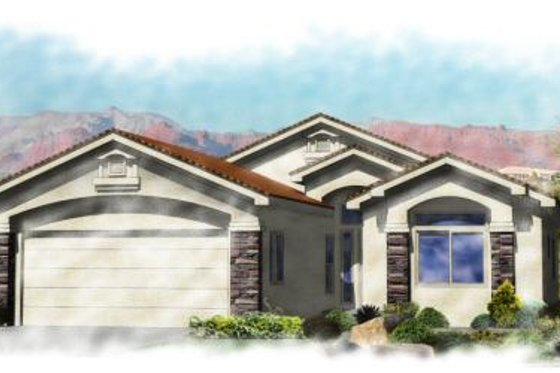 Exterior - Front Elevation for Adobe / Southwestern House Plan #24-255 - 3 bed, 2 bath