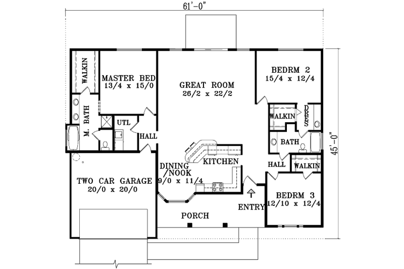 House Plan Design - Floor Plan - Main Floor for Adobe / Southwestern House Plan #1-1397 - 3 bed, 2 bath