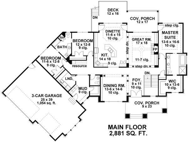 Craftsman Floor Plan - Main Floor Plan #51-334