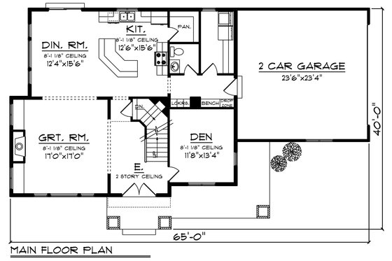 Floor Plan - Main Floor for Craftsman House Plan #70-1226 - 4 bed, 3 bath