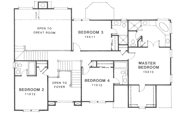 Traditional Floor Plan - Upper Floor Plan #129-121