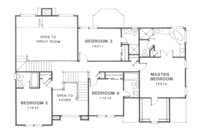House Blueprint - Floor Plan - Upper Floor for Traditional House Plan #129-121 - 4 bed, 4.5 bath
