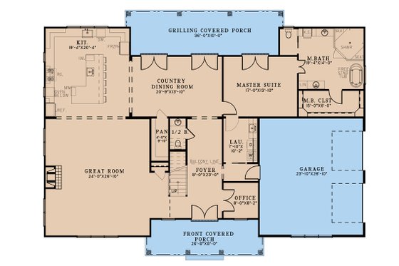 Floor Plan - Main Floor for Farmhouse House Plan #923-292 - 3 bed, 3.5 bath