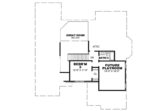Floor Plan - Upper Floor for Southern House Plan #34-168 - 3 bed, 3 bath