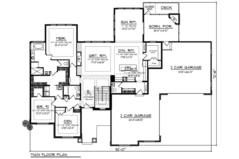 House Blueprint - Floor Plan - Main Floor for Ranch House Plan #70-1502 - 5 bed, 3.5 bath