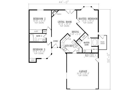 Floor Plan - Main Floor for Ranch House Plan #1-214 - 3 bed, 2 bath