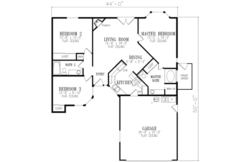Home Plan - Floor Plan - Main Floor for Ranch House Plan #1-214 - 3 bed, 2 bath