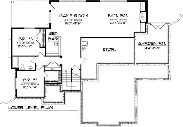 Architectural House Design - Traditional Floor Plan - Lower Floor Plan #70-1066