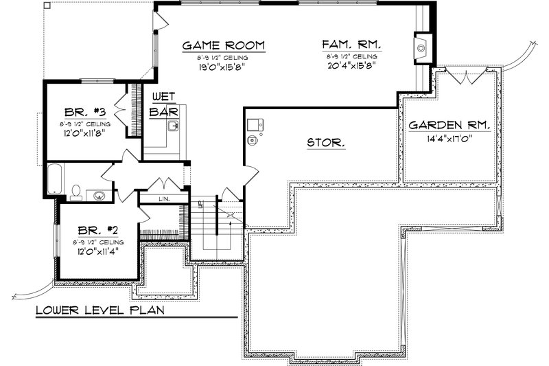 Home Plan - Floor Plan - Lower Floor for Traditional House Plan #70-1066 - 3 bed, 2.5 bath