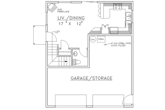 Floor Plan - Main Floor for Farmhouse House Plan #117-247 - 2 bed, 2 bath