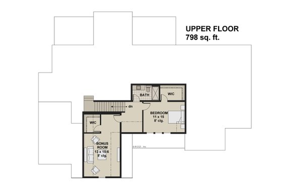 Floor Plan - Upper Floor for Farmhouse House Plan #51-1235 - 3 bed, 3.5 bath