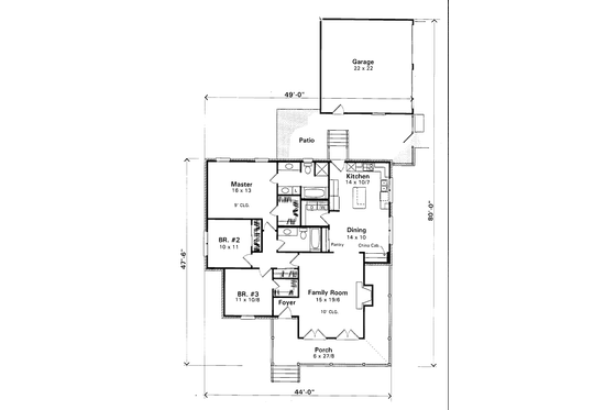 Floor Plan - Main Floor for Country House Plan #41-114 - 3 bed, 2 bath