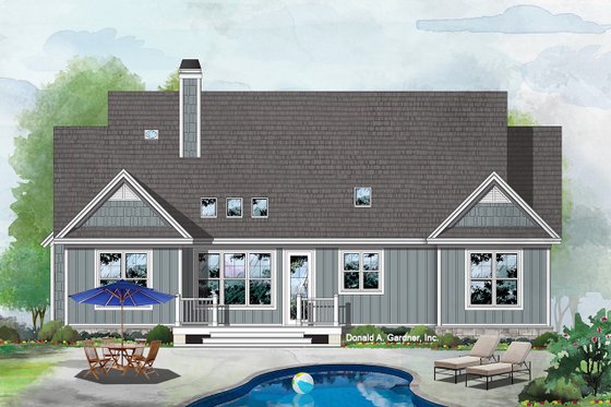 Exterior - Rear Elevation for Ranch House Plan #929-1090 - 3 bed, 2 bath