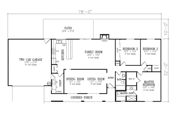 Floor Plan - Main Floor for Adobe / Southwestern House Plan #1-331 - 3 bed, 2 bath