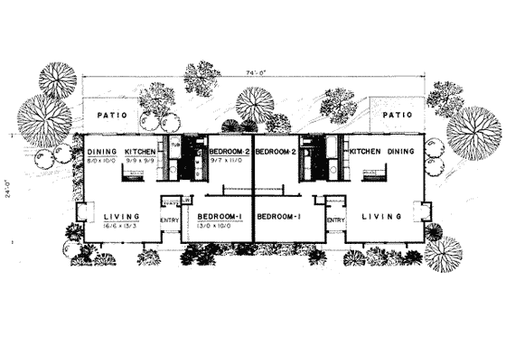 Floor Plan - Main Floor for Ranch House Plan #303-212 - 2 bed, 1 bath