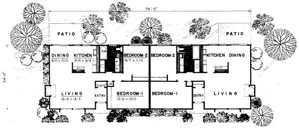 Floor Plan - Main Floor for Ranch House Plan #303-212 - 2 bed, 1 bath