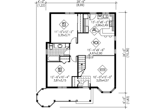 Floor Plan - Main Floor for Victorian House Plan #25-1219 - 2 bed, 1 bath