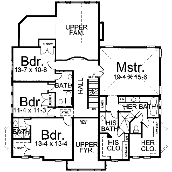 European Floor Plan - Upper Floor Plan #119-134
