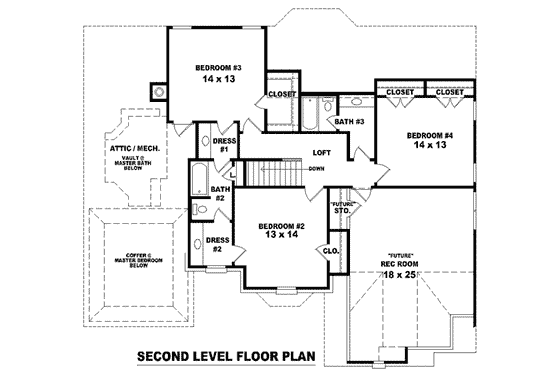 Floor Plan - Upper Floor for European House Plan #81-993 - 4 bed, 3.5 bath
