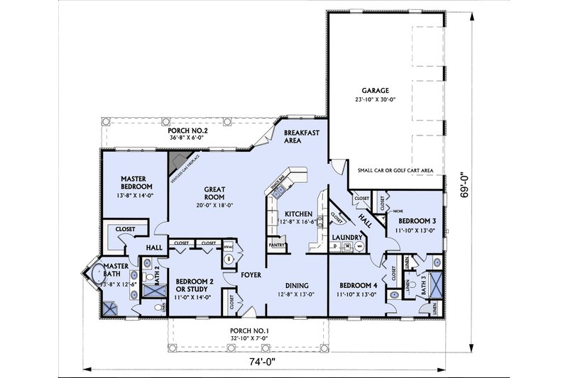 Architectural House Design - Floor Plan - Main Floor for Traditional House Plan #44-122 - 4 bed, 3 bath