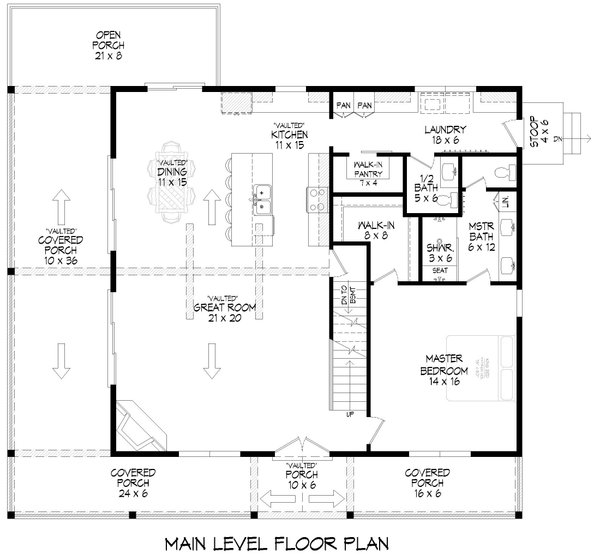 Floor Plan - Main Floor for Cabin House Plan #932-1046 - 3 bed, 2.5 bath