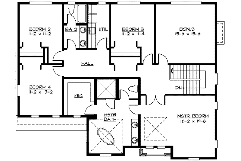 House Design - Floor Plan - Upper Floor for European House Plan #132-152 - 4 bed, 3 bath