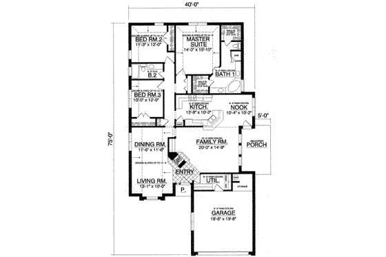 Floor Plan - Main Floor for European House Plan #40-360 - 3 bed, 2 bath