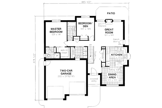 Floor Plan - Main Floor for Traditional House Plan #18-337 - 2 bed, 2 bath