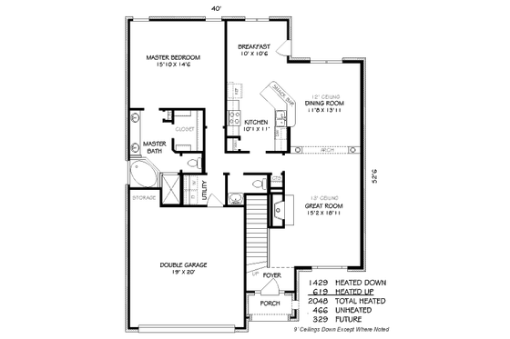Floor Plan - Main Floor for Traditional House Plan #424-111 - 3 bed, 2.5 bath