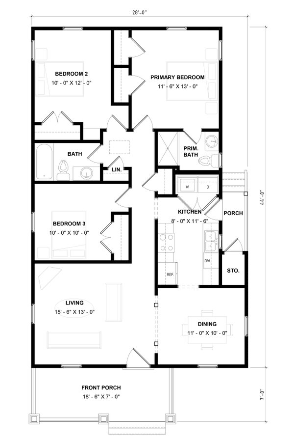 Architectural House Design - Floor Plan - Main Floor for Bungalow House Plan #936-58 - 3 bed, 2 bath