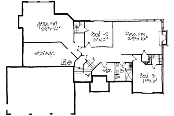 Floor Plan - Lower Floor for European House Plan #308-141 - 4 bed, 2.5 bath