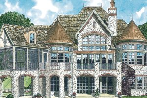 Exterior - Rear Elevation for European House Plan #453-90 - 4 bed, 4.5 bath