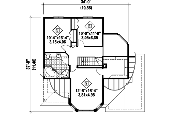 Floor Plan - Upper Floor for European House Plan #25-4867 - 3 bed, 1 bath
