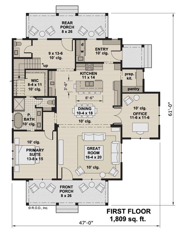 House Design - Floor Plan - Main Floor for Farmhouse House Plan #51-1279 - 4 bed, 3.5 bath