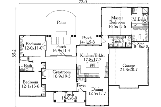 Floor Plan - Main Floor for Southern House Plan #406-202 - 3 bed, 2.5 bath