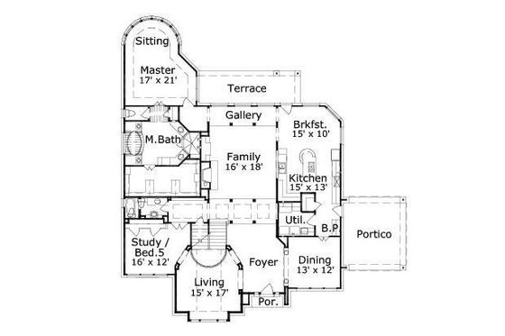 Floor Plan - Main Floor for European House Plan #411-789 - 5 bed, 3.5 bath
