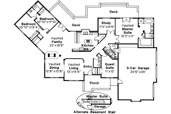 Floor Plan - Main Floor for European House Plan #124-133 - 4 bed, 2.5 bath