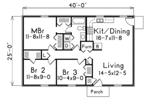 Floor Plan - Main Floor for Traditional House Plan #57-525 - 3 bed, 1 bath
