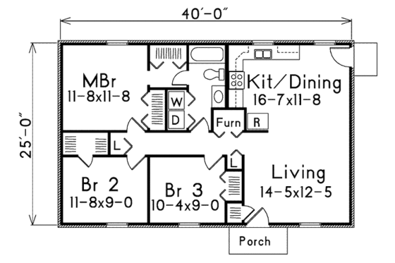 Floor Plan - Main Floor for Traditional House Plan #57-525 - 3 bed, 1 bath