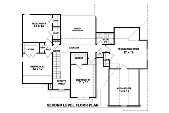 Floor Plan - Upper Floor for European House Plan #81-1012 - 4 bed, 2.5 bath