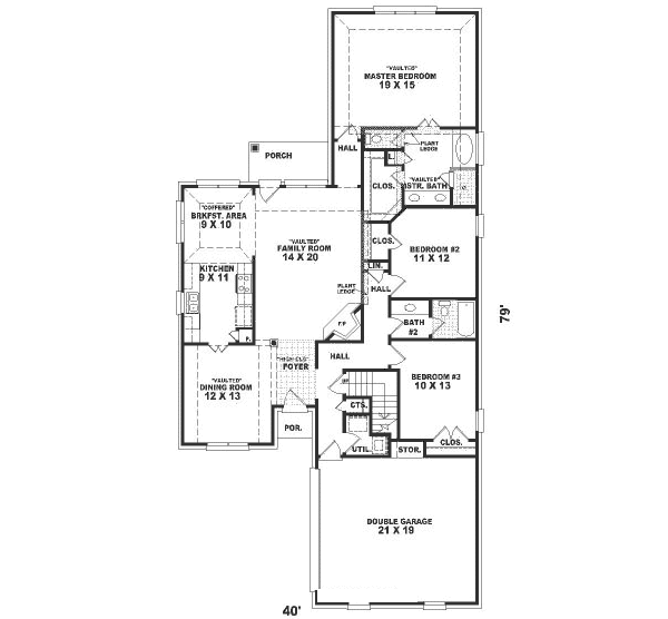Floor Plan - Main Floor for Traditional House Plan #81-294 - 3 bed, 2 bath