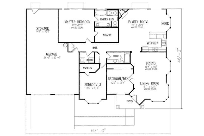 Dream House Plan - Floor Plan - Main Floor for Mediterranean House Plan #1-417 - 3 bed, 2 bath