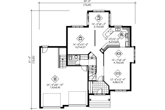 Floor Plan - Main Floor for European House Plan #25-2051 - 4 bed, 1.5 bath